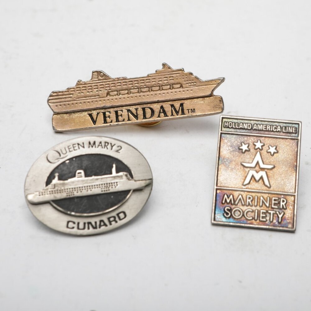 Vintage Cruiseline Metal Pins Silver Gold Holland America Queen Mary Vacation
